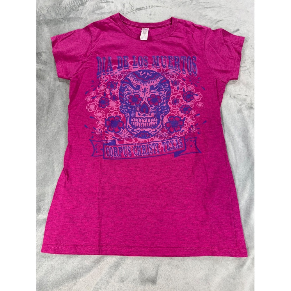 Women Dia De Los Muertos Day Of The Dead Sugar Skull Pink Cotton Tshirt Size Md
